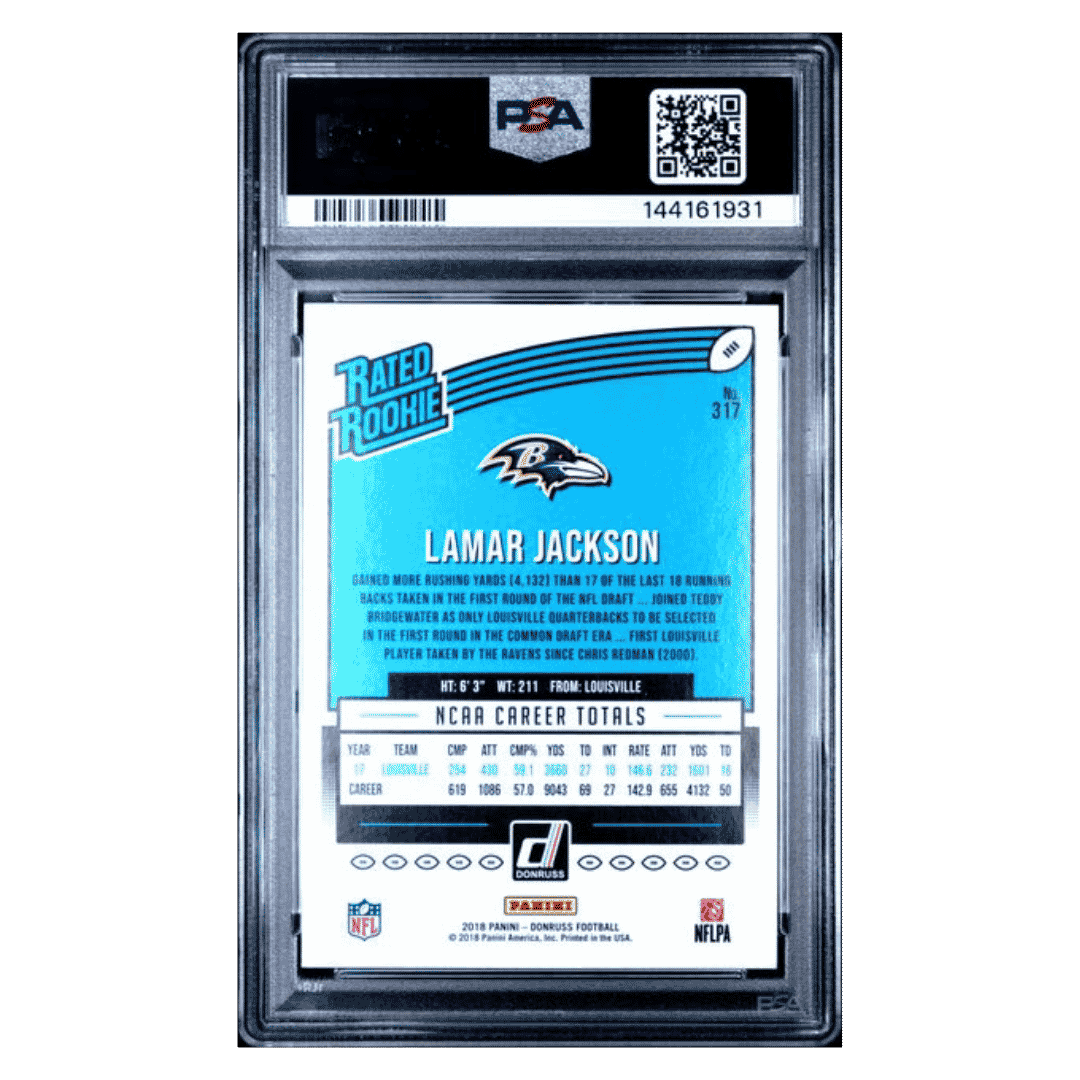 Lamar Jackson PSA 10 2018 Panini Donruss Rated Rookie RC Card #317
