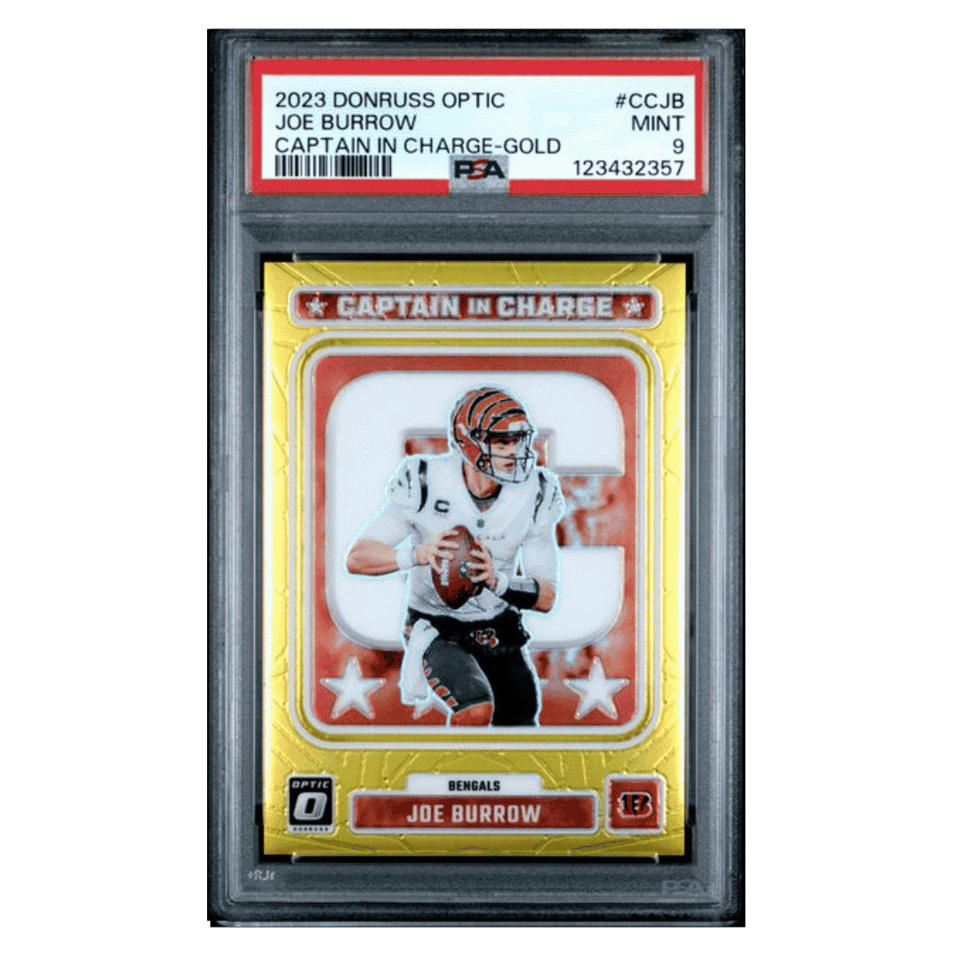 Joe Burrow PSA 9 2023 Panini Donruss Optic Captain In Charge Gold #d/ 10 Card #CCJB