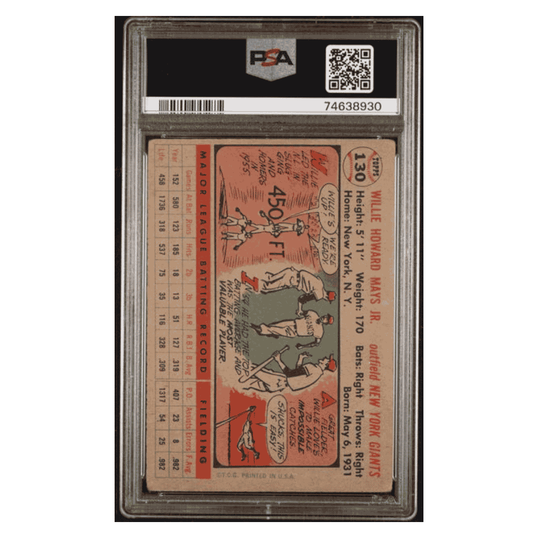 Willie Mays PSA 2 1956 Topps Gray Back Card #130