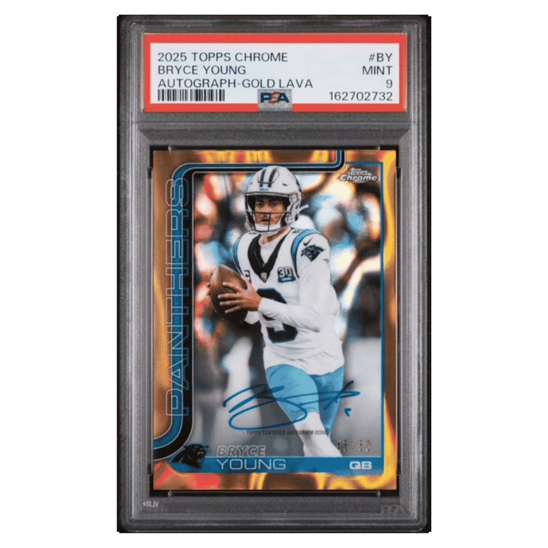 Bryce Young PSA 9 2025 Topps Chrome Autograph Gold Lava #d/ 50 Card #BY