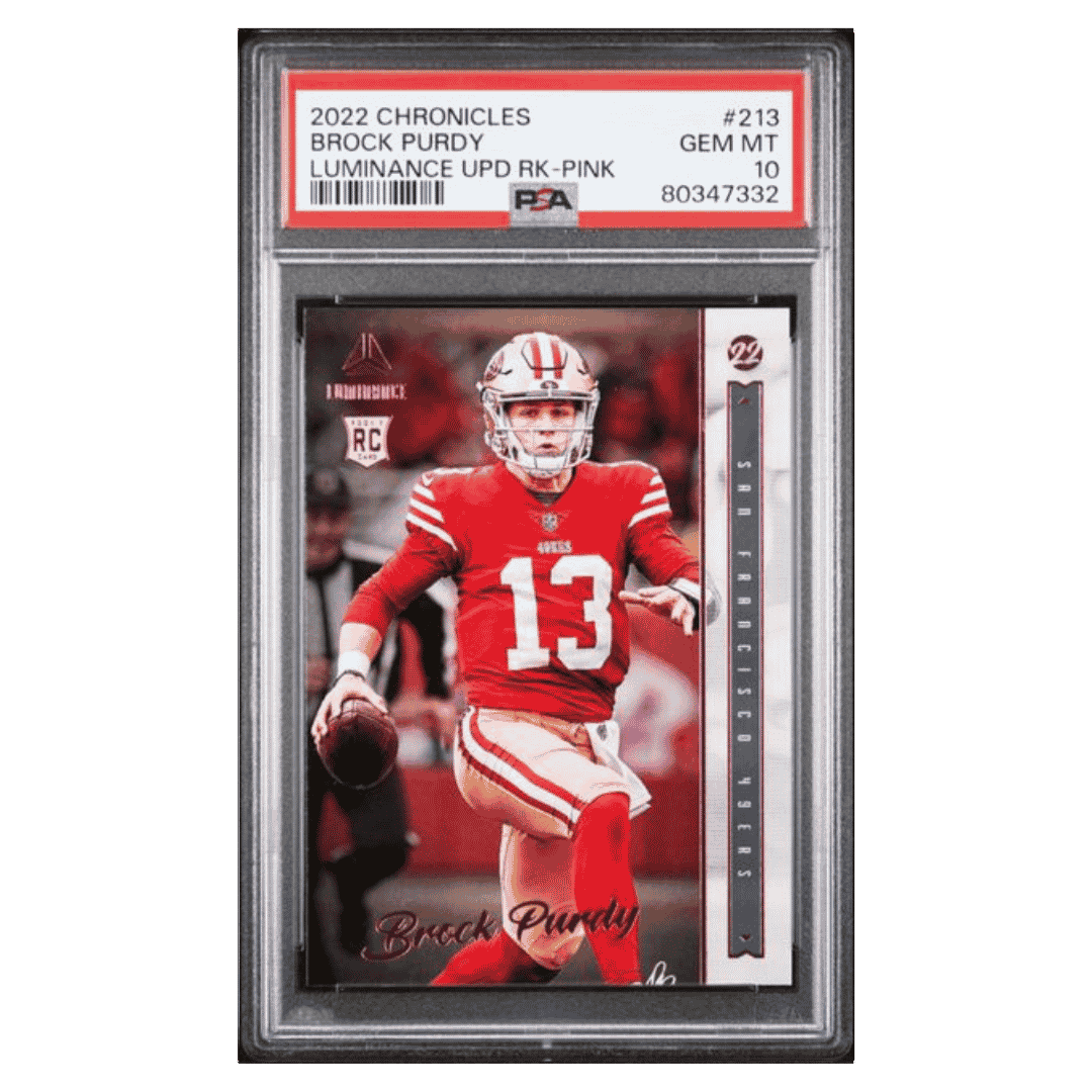 Brock Purdy PSA 10 2022 Panini Chronicles Luminance Update Rookie RC Pink Card #213