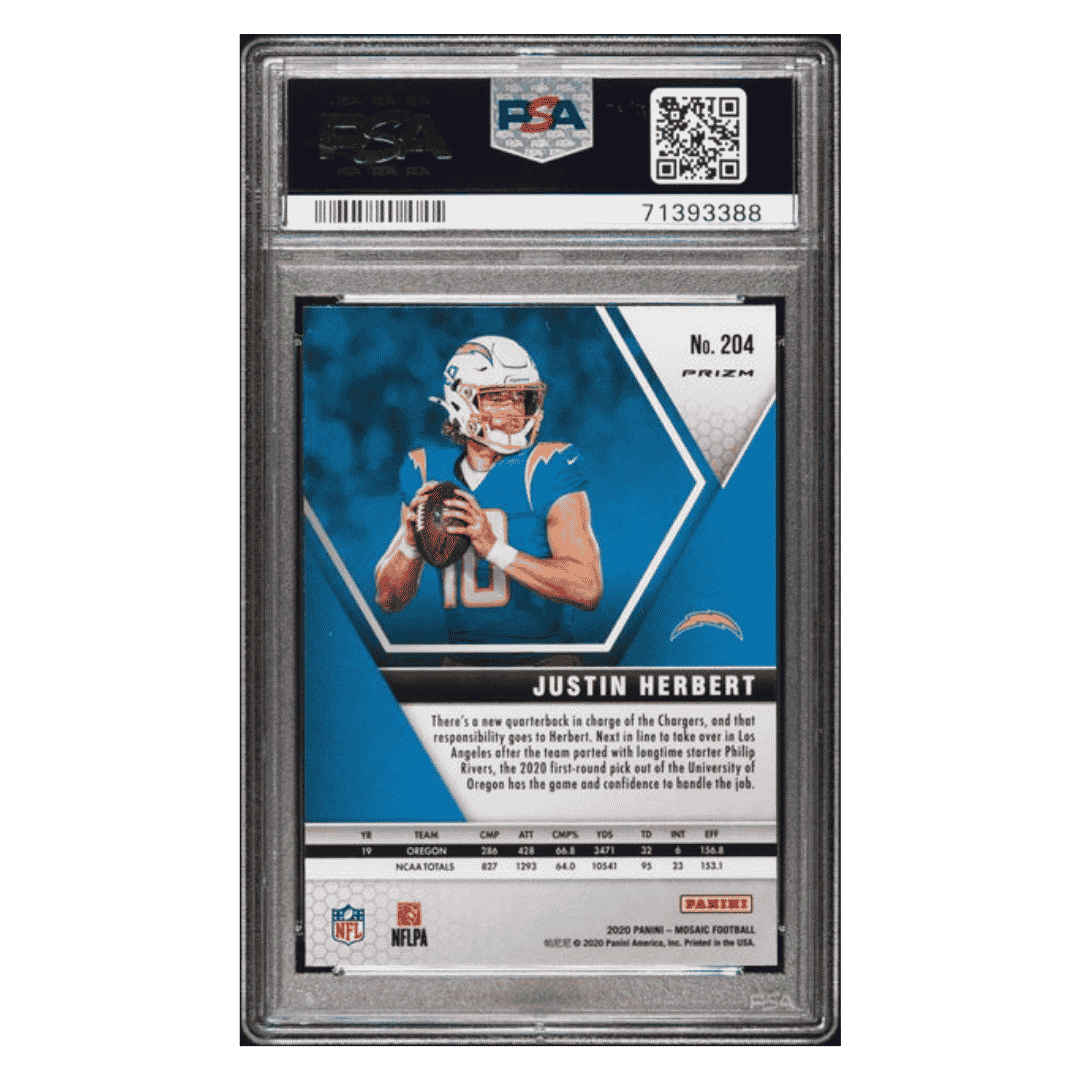 Justin Herbert PSA 9 2020 Panini Mosaic Reactive Gold Rookie RC Card #204