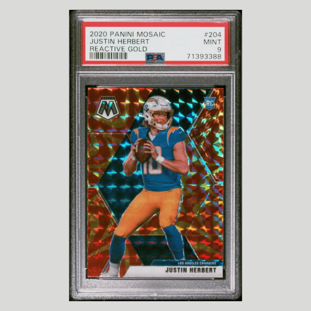Justin Herbert PSA 9 2020 Panini Mosaic Reactive Gold Rookie RC Card #204