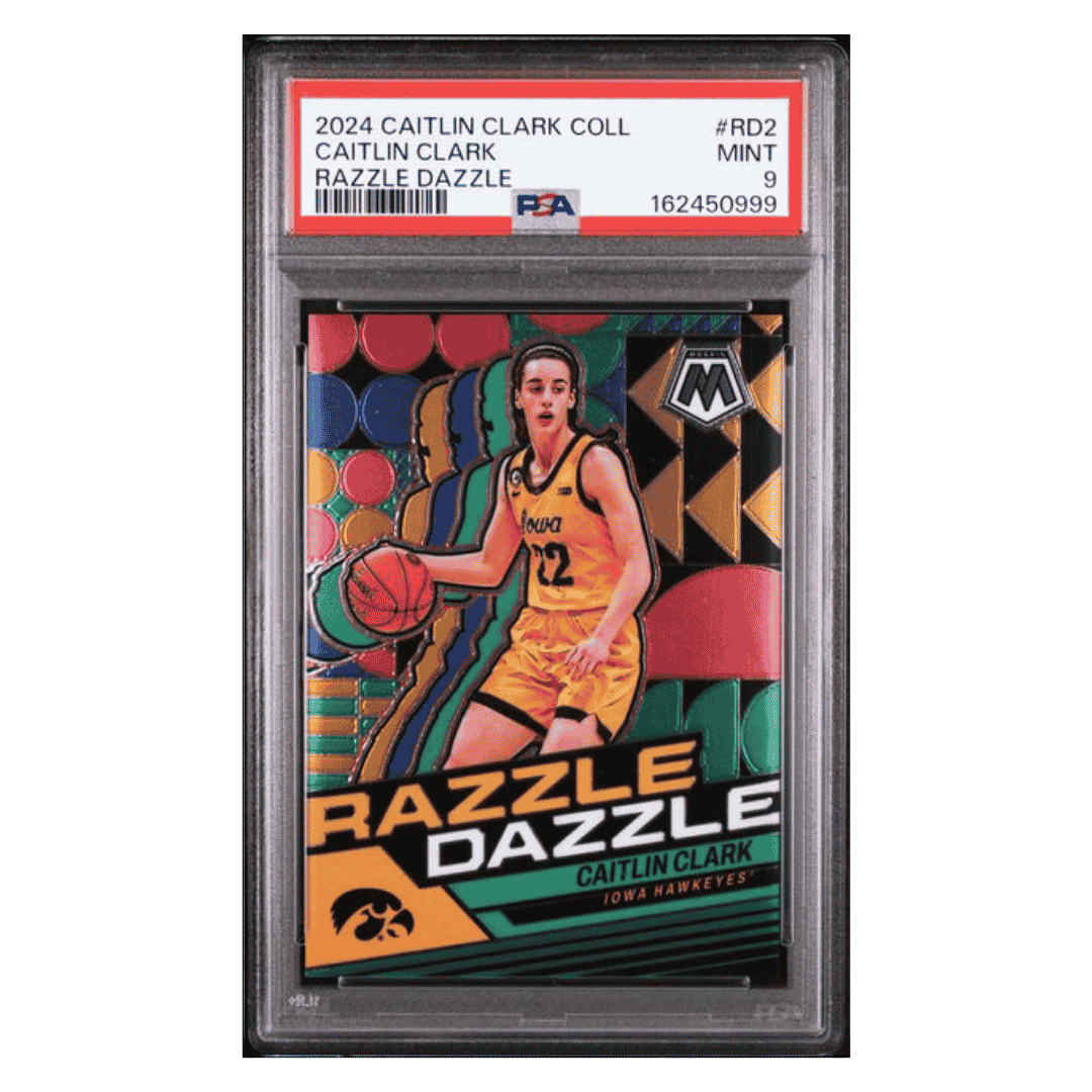 Caitlin Clark PSA 9 2024 Panini Mosaic Caitlin Clark Collection Razzle Dazzle Card #RD2