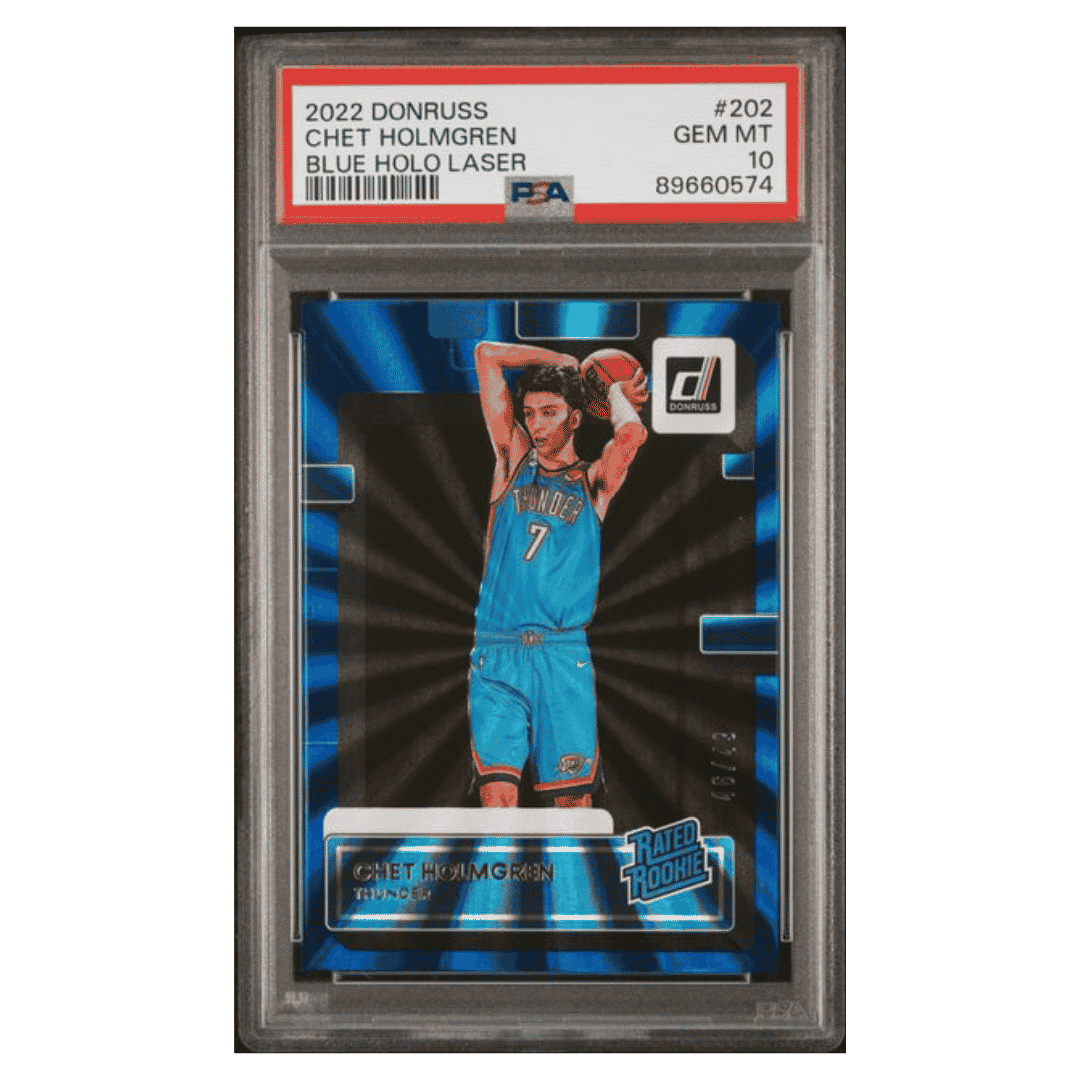 Chet Holmgren PSA 10 2022 Panini Donruss Blue Holo Laser Rated Rookie #d/49 Card #202