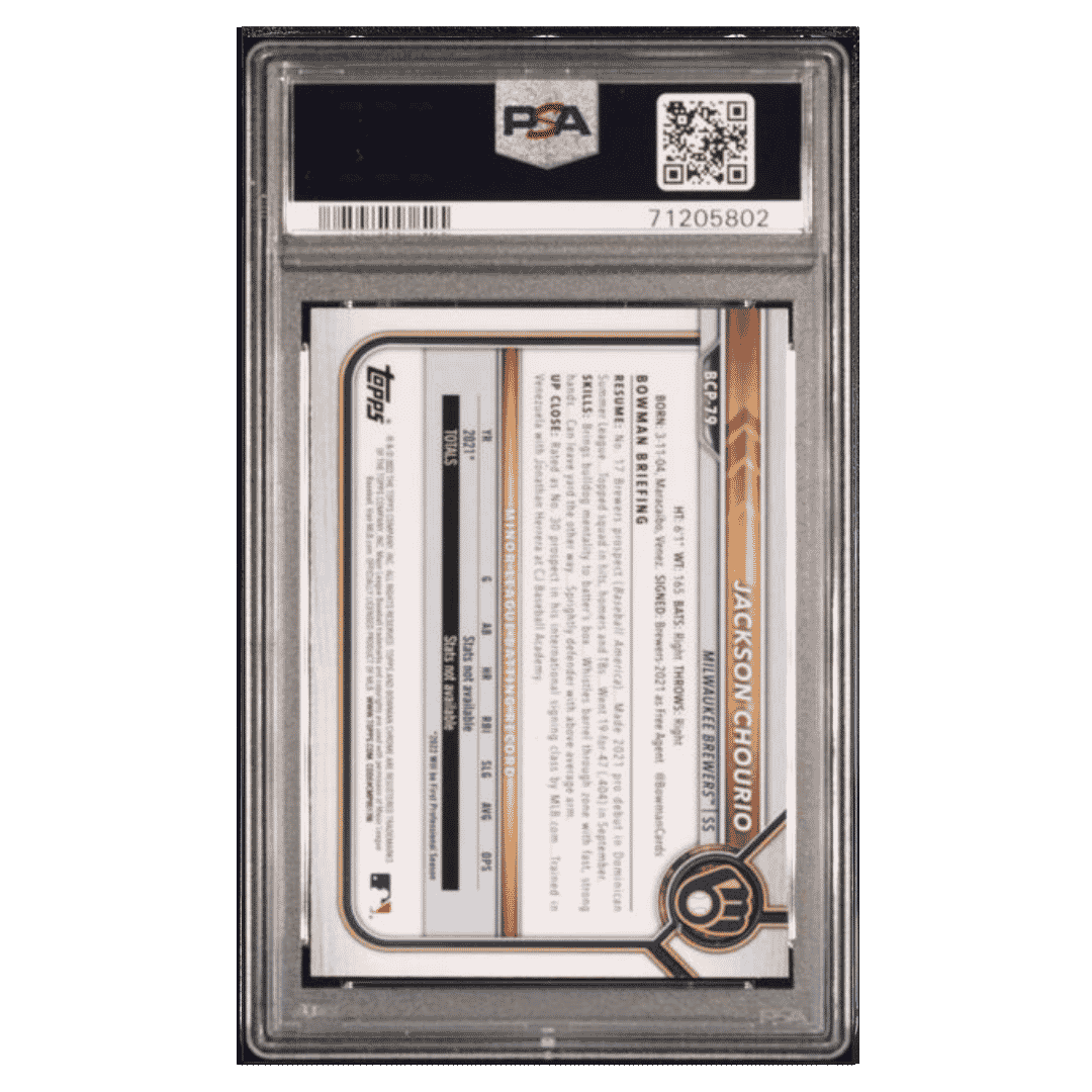Jackson Chourio PSA 10 2022 Topps Bowman Chrome Prospects Card #BCP79