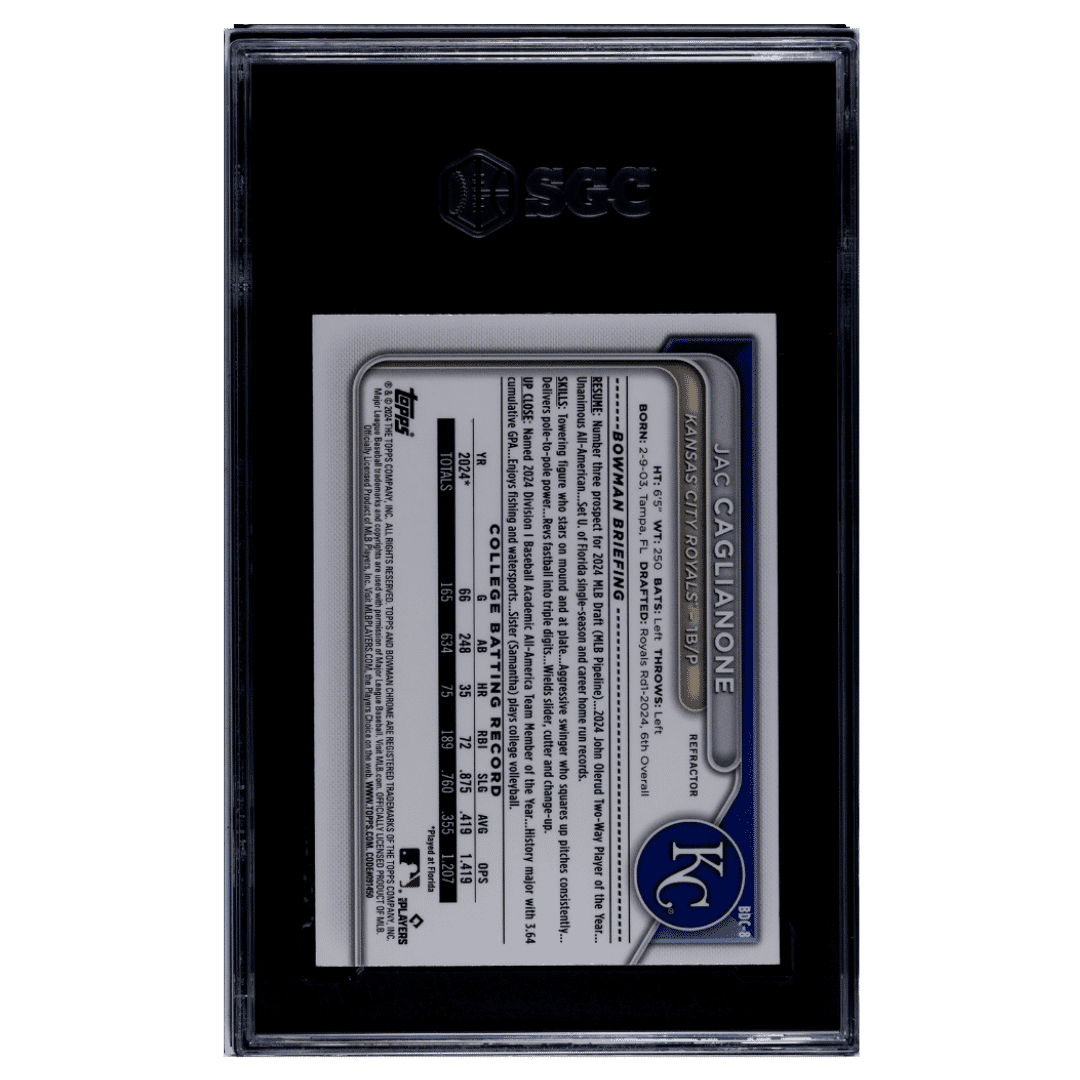 Jac Caglianone SGC 10 2024 Bowman Draft Chrome Refractor Card #10