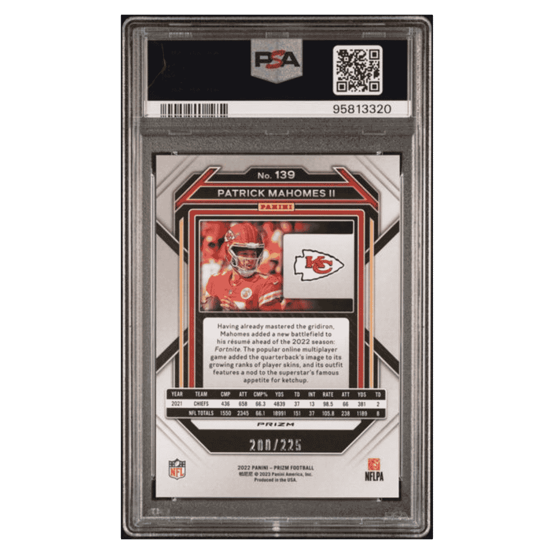 Patrick Mahomes PSA 10 2022 Panini Prizm Purple Ice #d/ 225 Card #139