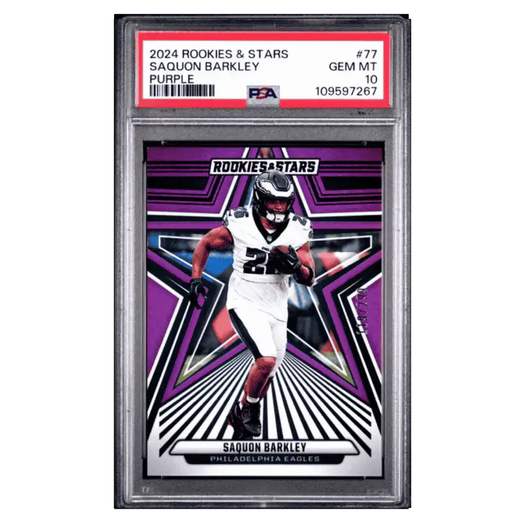 Saquon Barkley PSA 10 2024 Panini Rookies & Stars Purple #d/ 299 Card #77