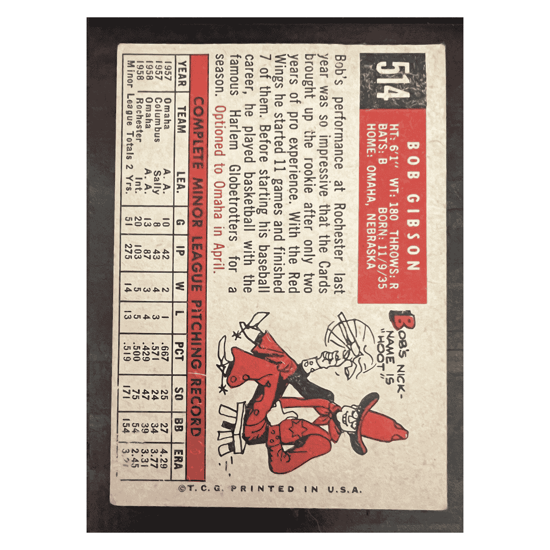 Bob Gibson 1959 Topps High Number Rookie RC Card #514