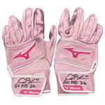 
Alec Burleson St Louis Cardinals Autographed 2026 Game Used Mothers Day Mizuno Batting Gloves w/ Inscription - JSA COA — Front