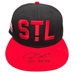 
Alec Burleson St Louis Cardinals Autographed 2026 Game Used Hall of Fame Weekend Hat w/ Inscription - JSA COA — Front