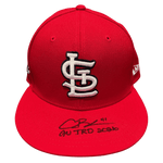 
Alec Burleson St Louis Cardinals Autographed 2026 Game Used Jackie Robinson Day Hat w/ Inscription - JSA COA — Front