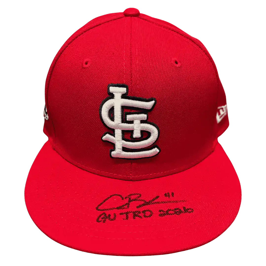 Alec Burleson St Louis Cardinals Autographed 2026 Game Used Jackie Robinson Day Hat w/ Inscription - JSA COA