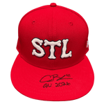 
Alec Burleson St Louis Cardinals Autographed 2026 Game Used City Connect Hat w/ Inscription - JSA COA — Front