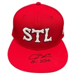 
Alec Burleson St Louis Cardinals Autographed 2026 Game Used City Connect Hat w/ Inscription - JSA COA — Front