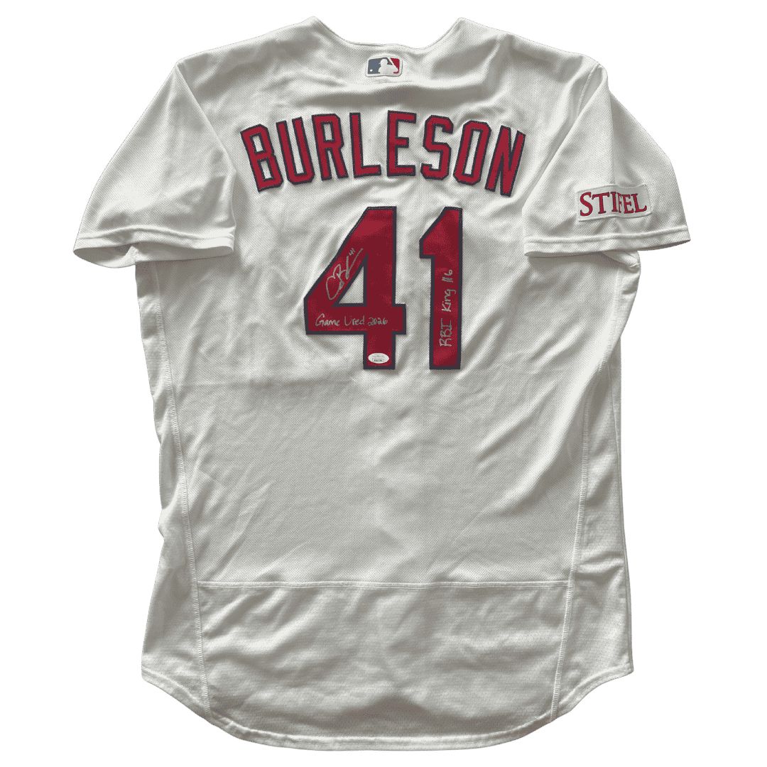 Alec Burleson St Louis Cardinals Autographed 2026 Game Used Home Jersey w/ Inscriptions - JSA COA