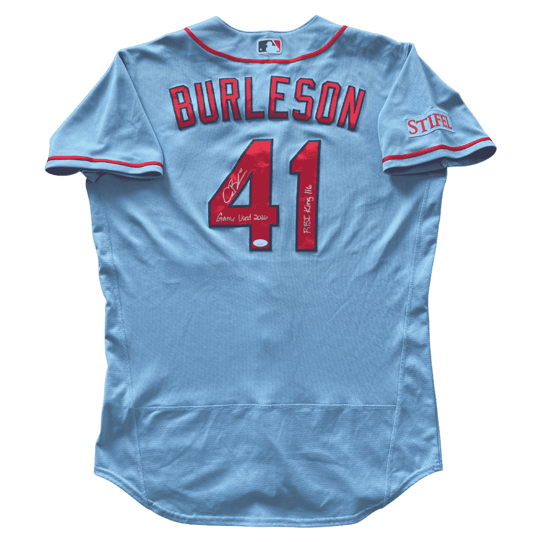 Alec Burleson St Louis Cardinals Autographed 2026 Game Used Alternate Blue Jersey w/ Inscriptions - JSA COA