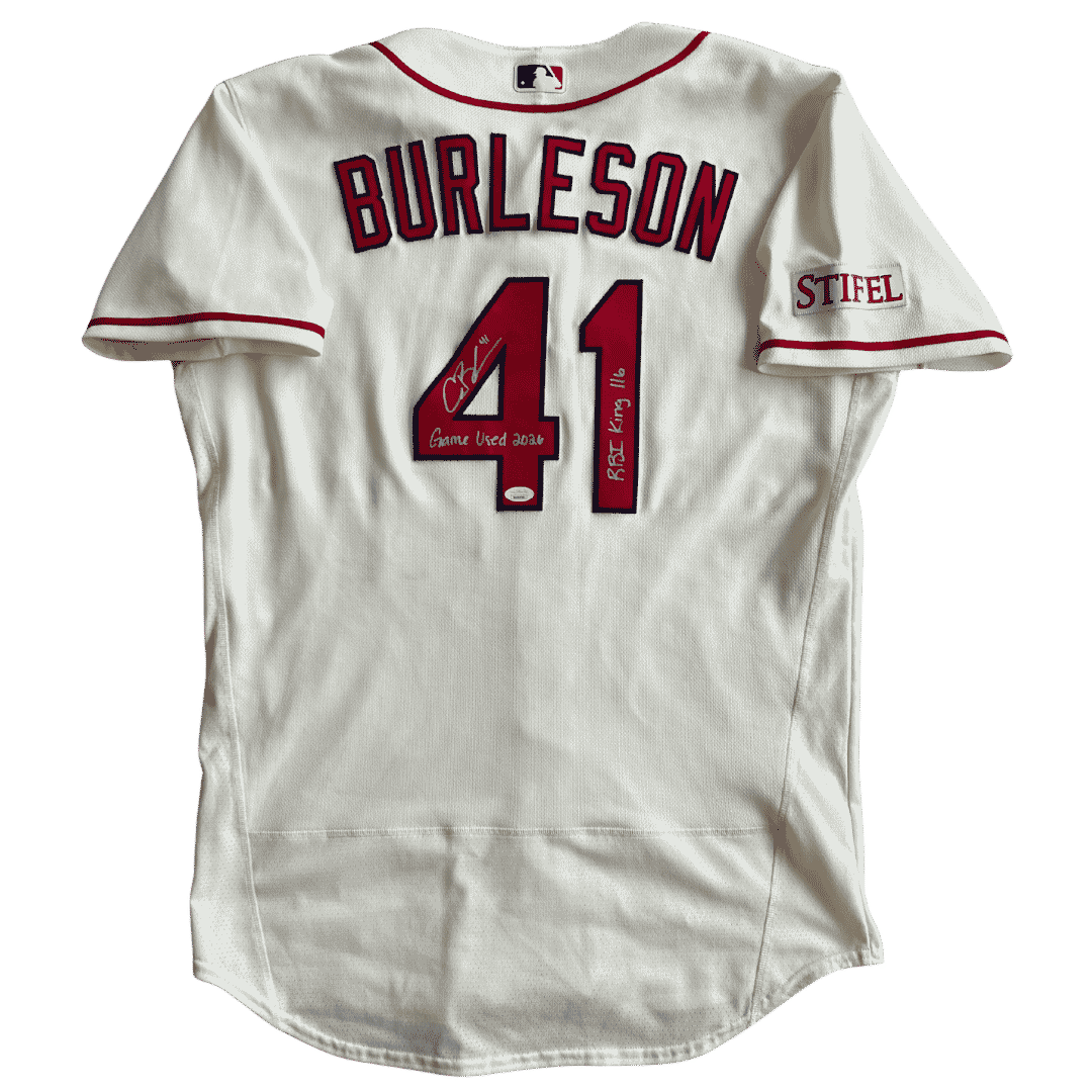 Alec Burleson St Louis Cardinals Autographed 2026 Game Used Alternate Cream Jersey w/ Inscriptions - JSA COA