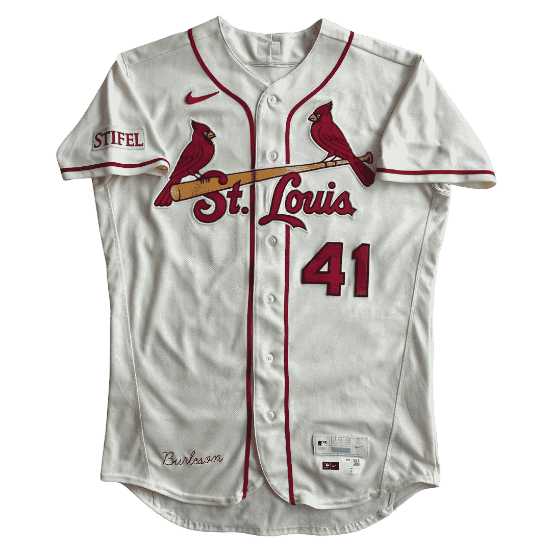 Alec Burleson St Louis Cardinals Autographed 2026 Game Used Alternate Cream Jersey w/ Inscriptions - JSA COA