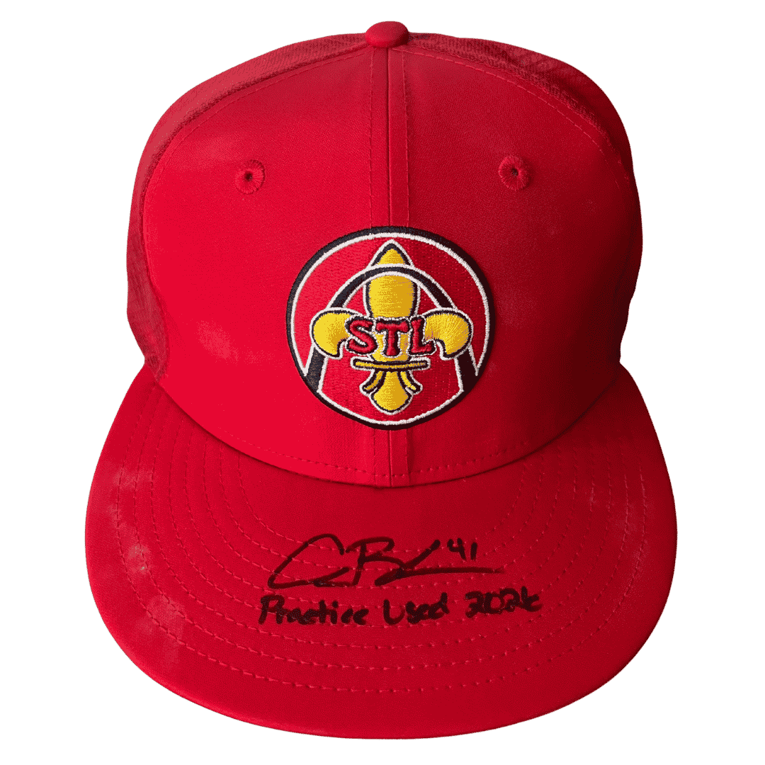 Alec Burleson St Louis Cardinals Autographed 2026 Practice Used Hat w/ Inscription - JSA COA