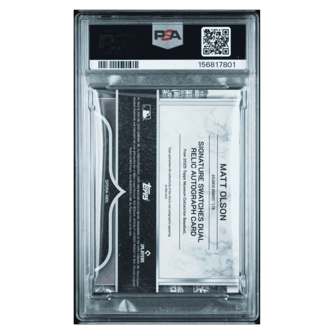 Matt Olson PSA 8 2025 Topps Museum Collection Signature Swatch Dual Relic Autograph #d/ 176 Card #MOL