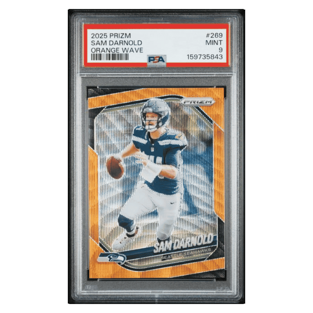 Sam Darnold PSA 9 2025 Panini Prizm Orange Wave #d/ 65 Card #269