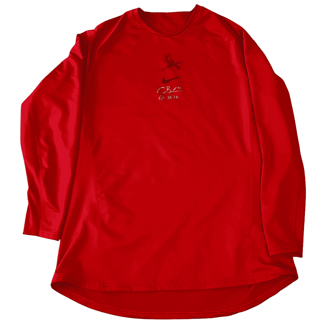 Alec Burleson St Louis Cardinals Autographed Game Used Long Sleeve Red Shirt - JSA COA