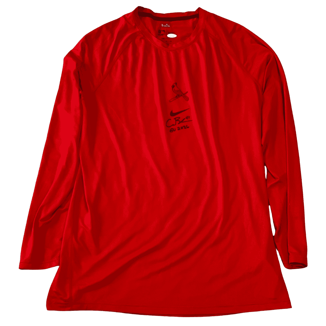 Alec Burleson St Louis Cardinals Autographed Game Used Long Sleeve Red Shirt - JSA COA