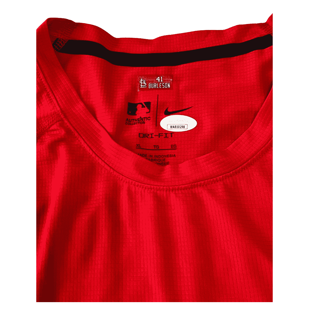 Alec Burleson St Louis Cardinals Autographed Game Used Long Sleeve Red Shirt - JSA COA