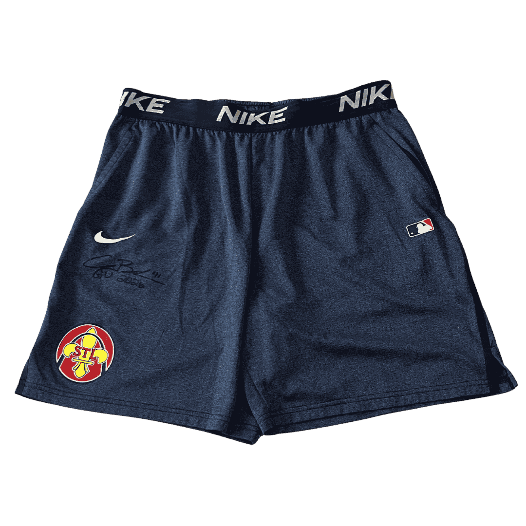 Alec Burleson St Louis Cardinals Autographed Player Worn Blue Shorts - JSA COA