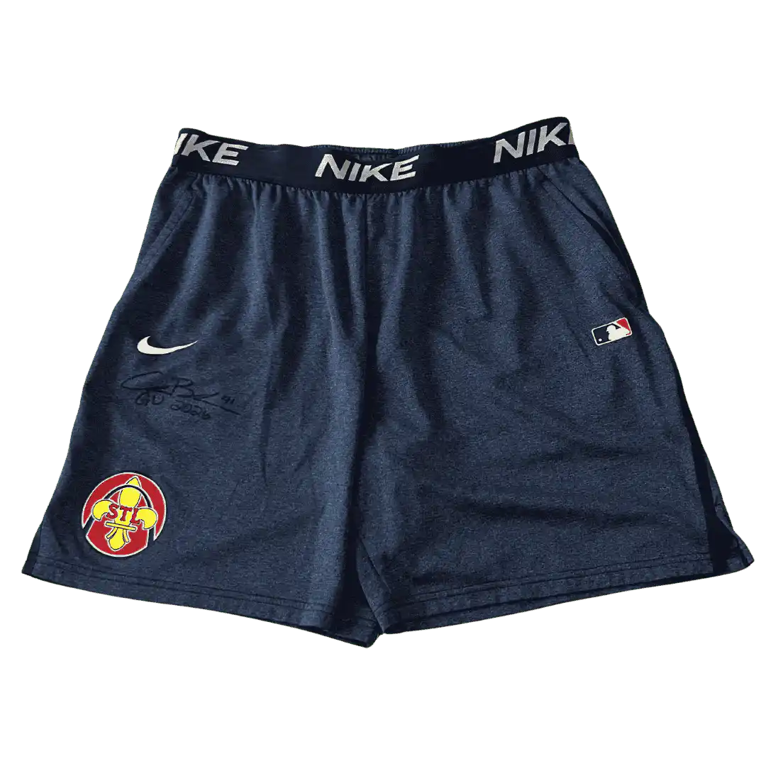 Alec Burleson St Louis Cardinals Autographed Player Worn Blue Shorts - JSA COA