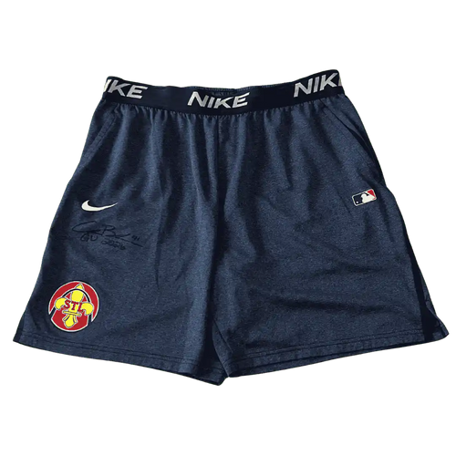 Alec Burleson St Louis Cardinals Autographed Player Worn Blue Shorts - JSA COA