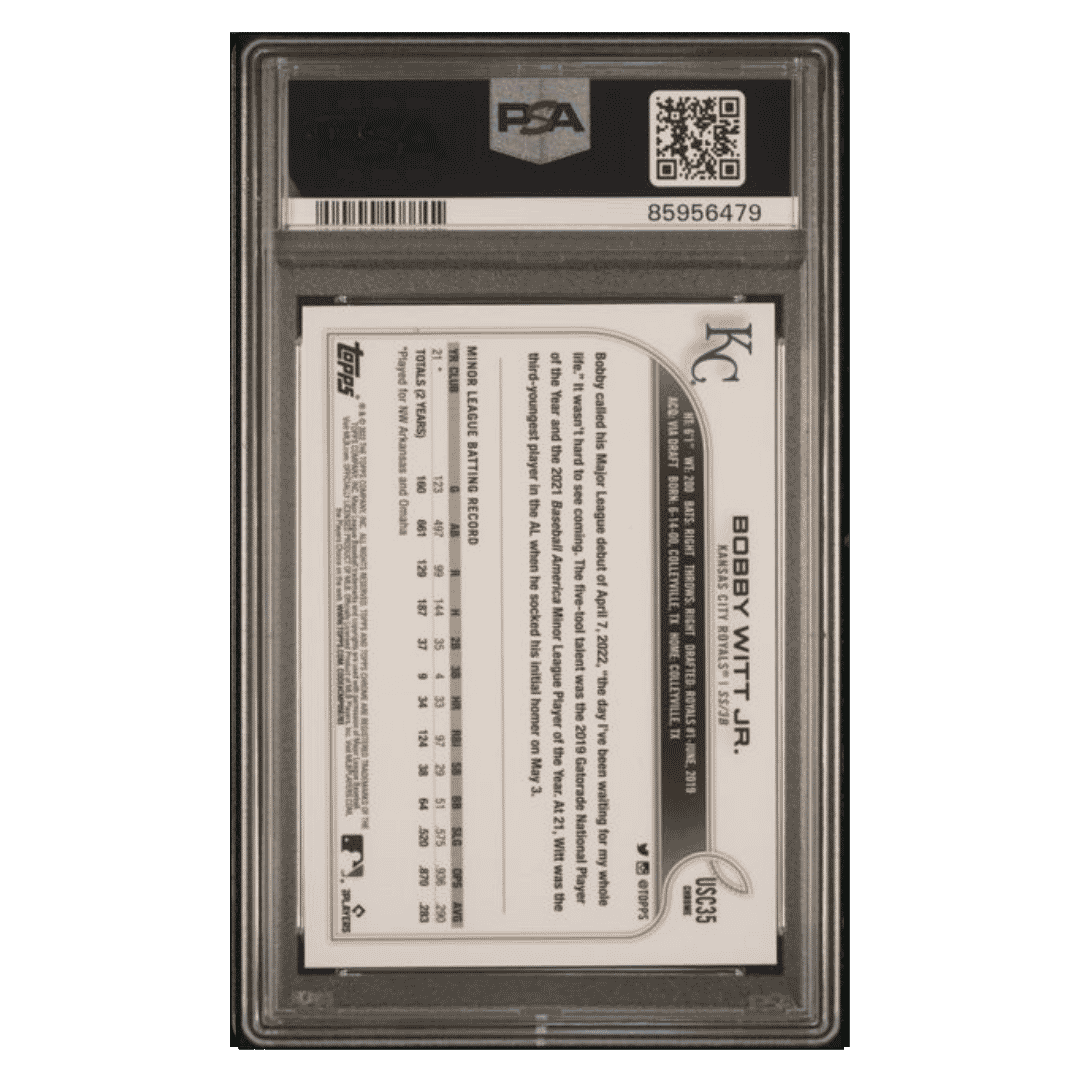 Bobby Witt Jr PSA 10 2022 Topps Chrome Update Purple Refractor Rookie RC Card #USC35