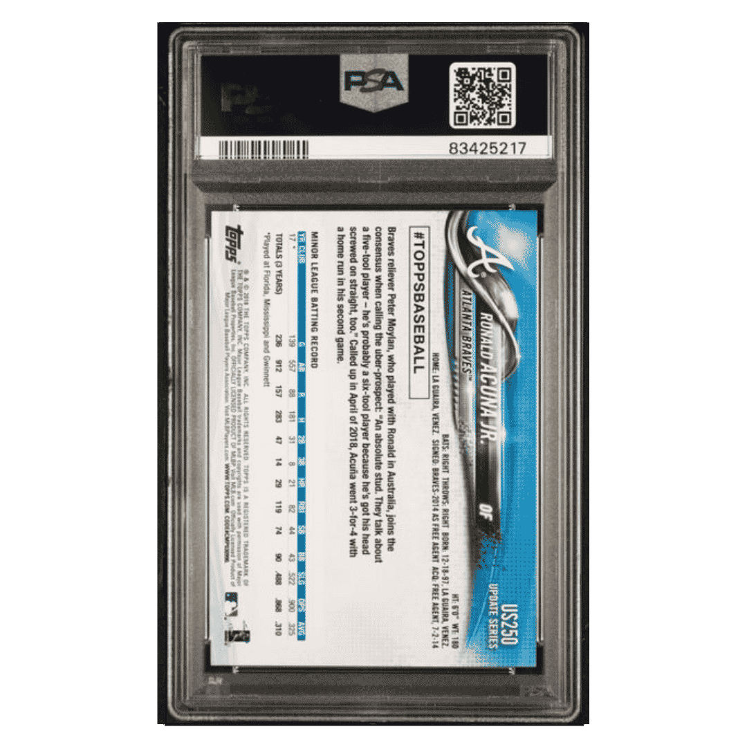 Ronald Acuna Jr PSA 10 2018 Topps Update At Bat In Blue Jersey Rookie RC Card #US250