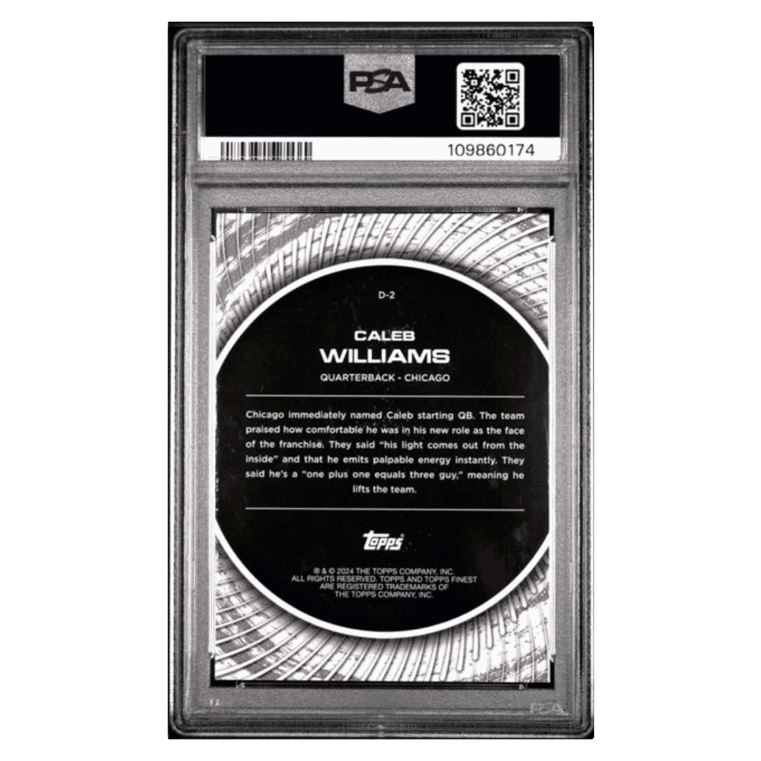 Caleb Williams PSA 10 2024 Topps Finest Debut - Sky Blue Refractor Rookie RC /150 Card #D2