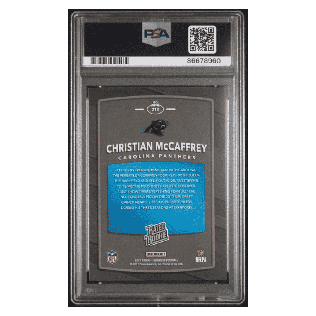 Christian McCaffrey PSA 10 2017 Panini Donruss Rated Rookie Card #318