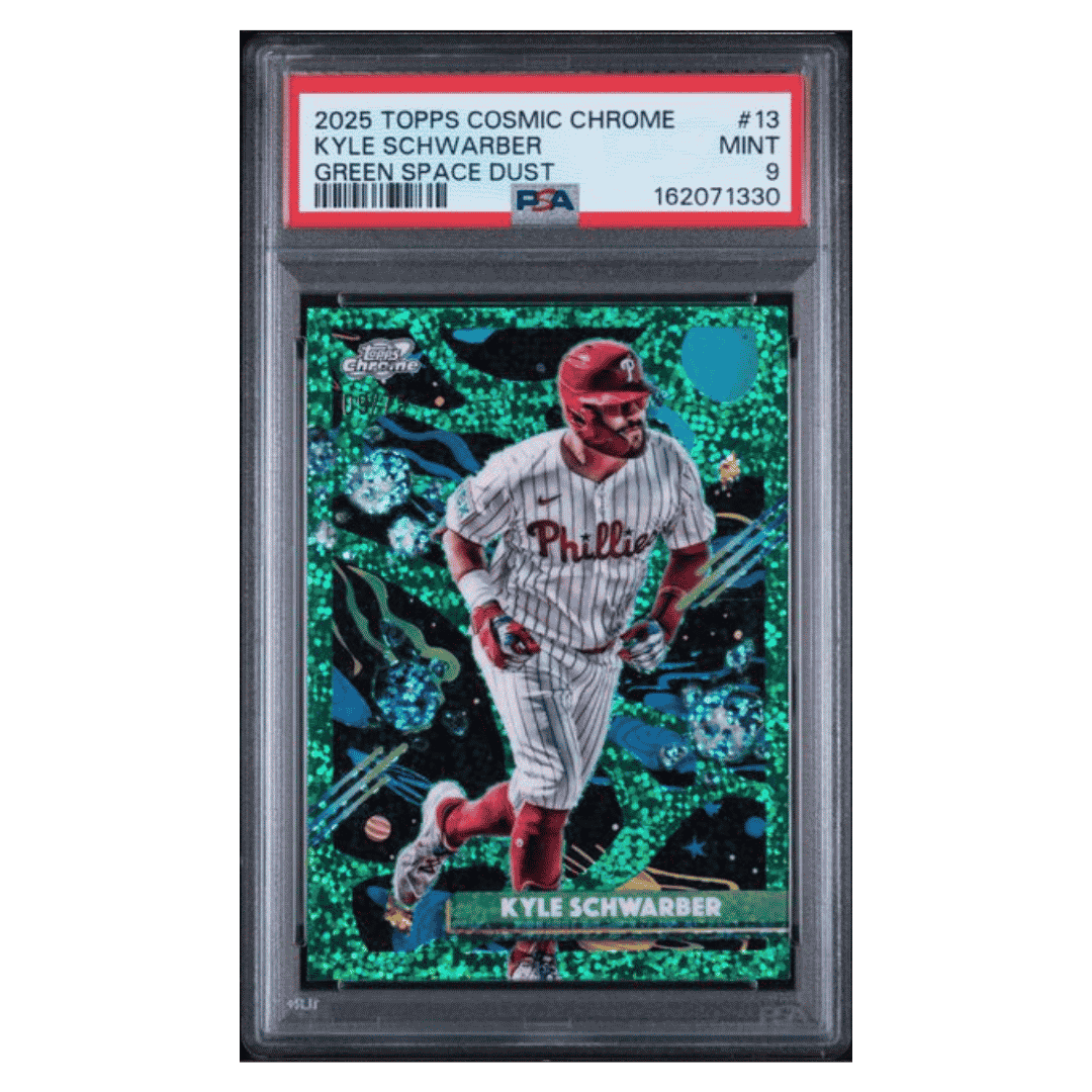 Kyle Schwarber PSA 9 2025 Topps Cosmic Chrome Green Space Dust #d/ 75 Card #13