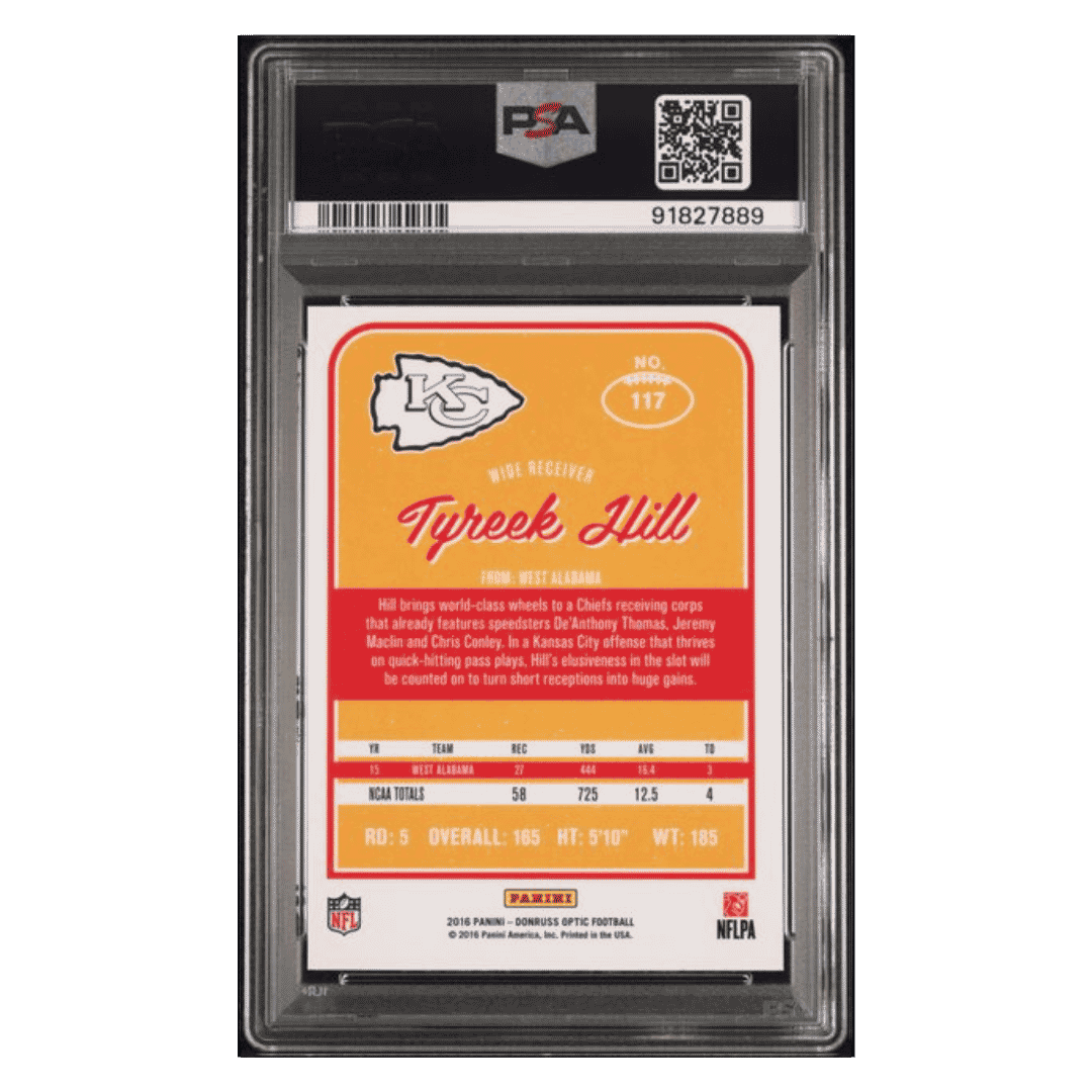 Tyreek Hill PSA 10 2016 Panini Donruss Optic Red & Yellow Rookie RC Card #117
