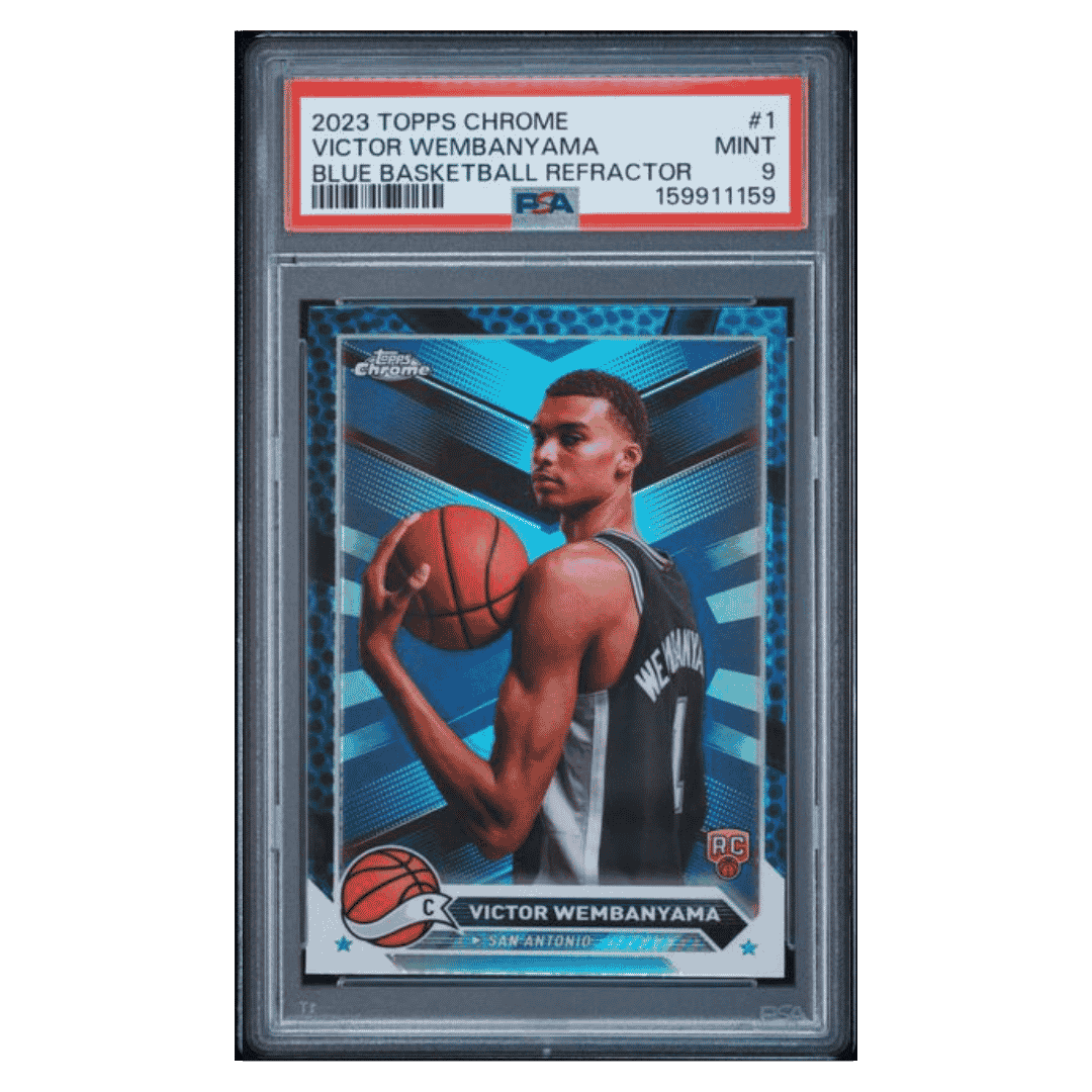 Victor Wembanyama PSA 9 2023 Topps Chrome Blue Basketball Refractor Rookie RC Card #1