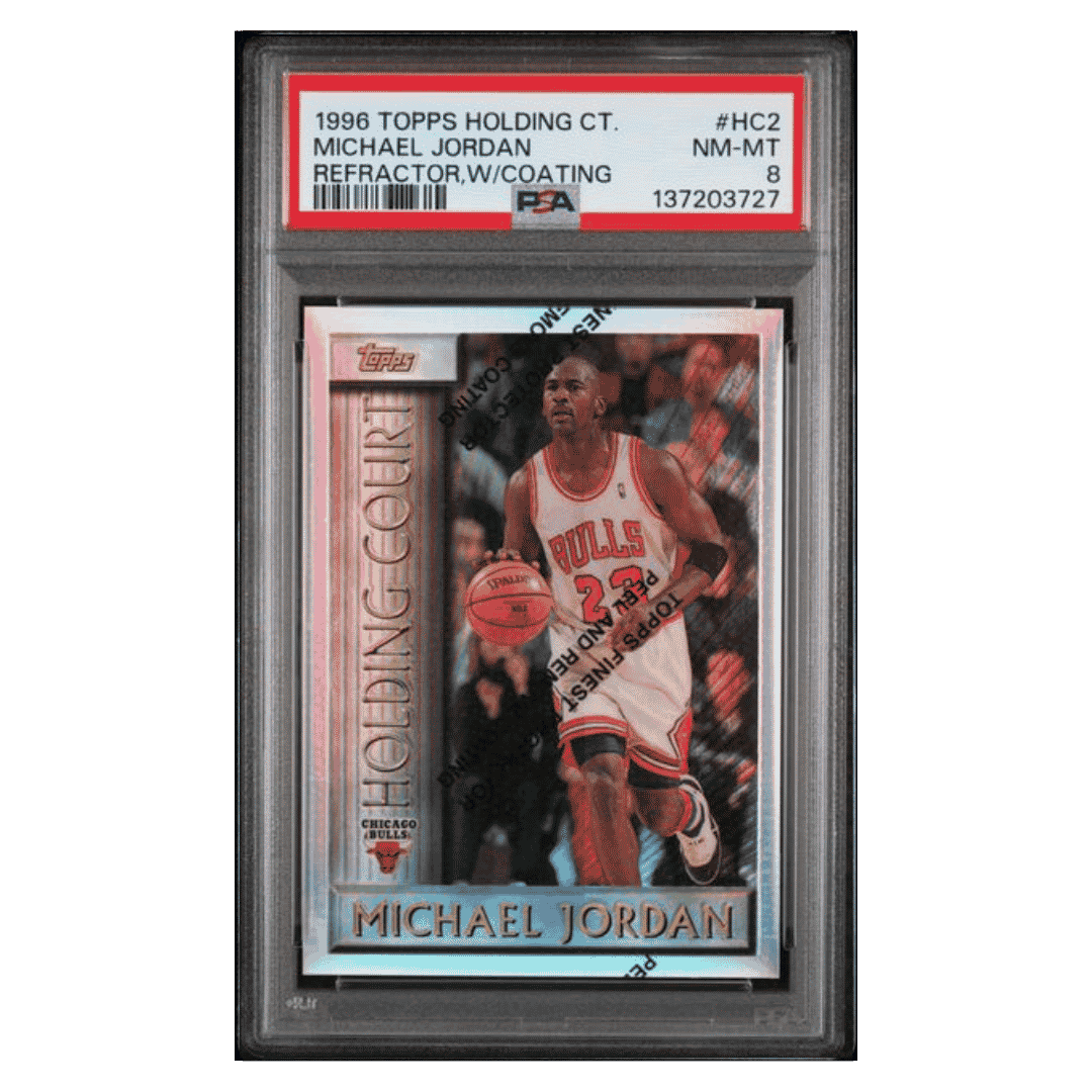 Michael Jordan PSA 8 1996 Topps Holding Court Refractor with Coating Card #HC2