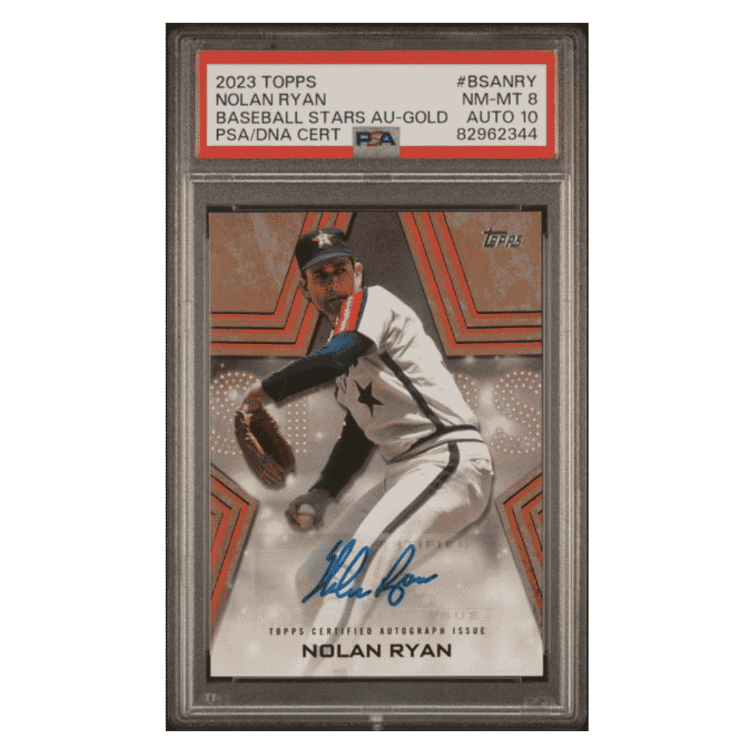 Nolan Ryan PSA 8 2023 Topps Baseball Stars Autographed Gold #d/ 50 Card #BSANRY