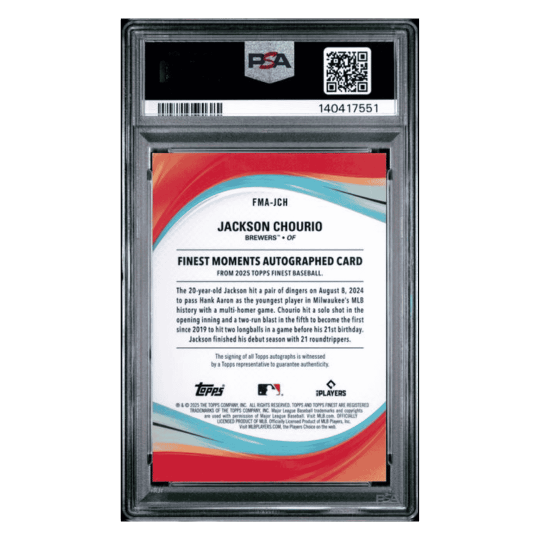 Jackson Chourio PSA 9 2025 Topps Finest Moments Autograph Card #FMAJCH