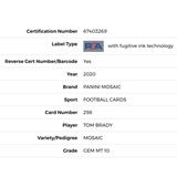 Tom Brady PSA 10 2020 Panini Mosaic Card #298