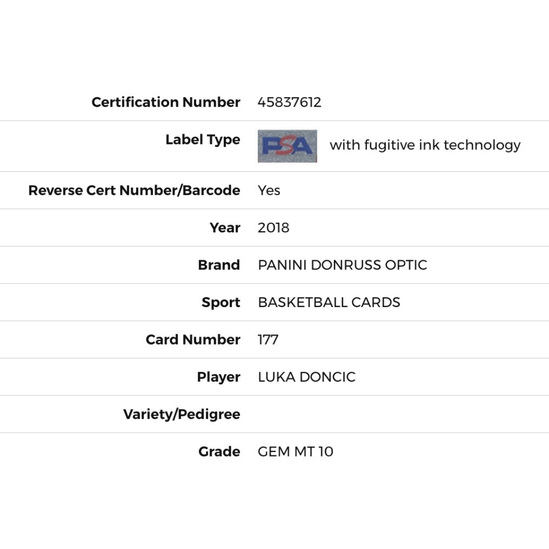 Luka Doncic PSA 10 2018 Panini Donruss Optic Rated Rookie Card #177