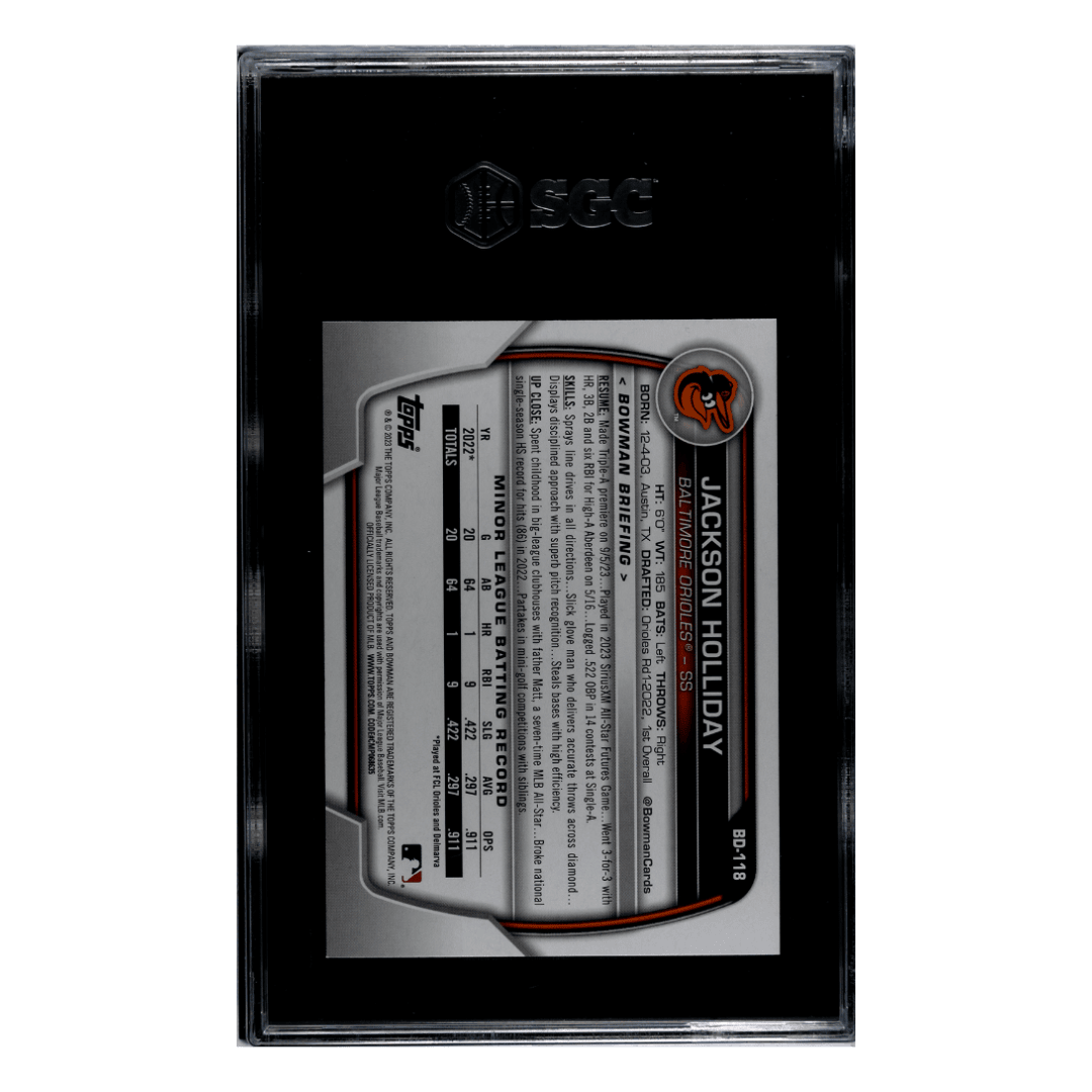 Jackson Holliday SGC 10 2023 Topps Bowman Draft Card #BD-118