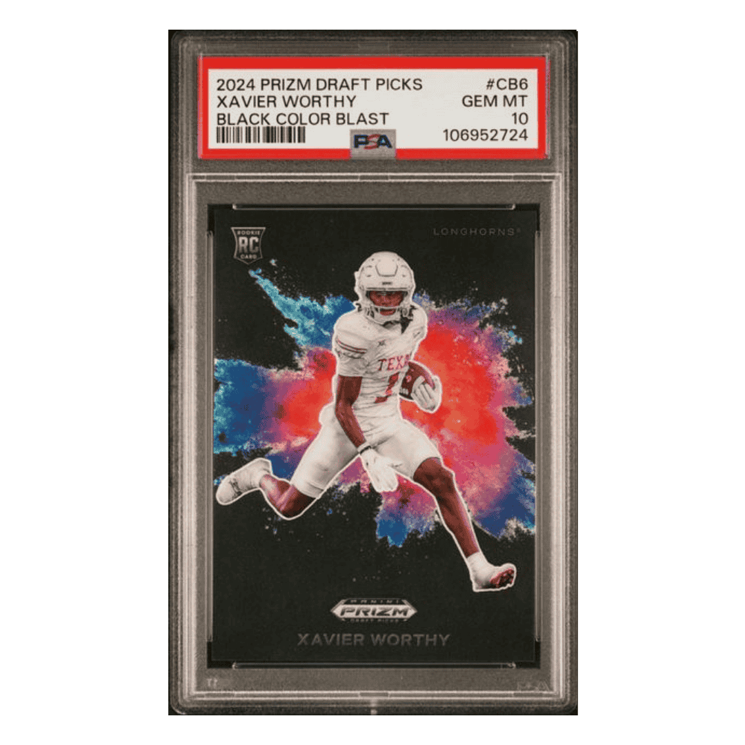 Xavier Worthy PSA 10 2024 Panini Prizm Draft Picks Black Color Blast Rookie RC Card #CB6