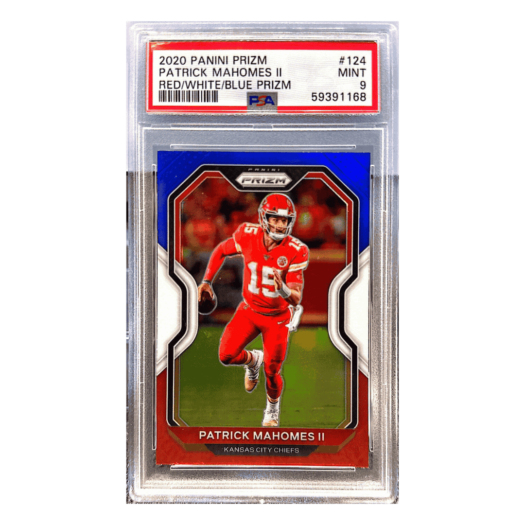 Patrick Mahomes PSA 9 2020 Panini Prizm Red/White/Blue Prizm Card #124