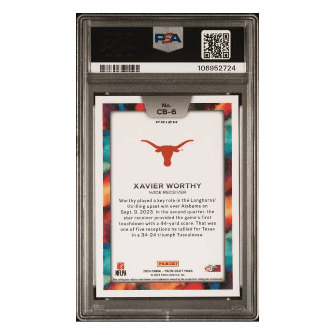 Xavier Worthy PSA 10 2024 Panini Prizm Draft Picks Black Color Blast Rookie RC Card #CB6