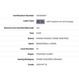 Steph Curry PSA 10 2023 Panini Mosaic Stare Masters - Orange /49 Card #18